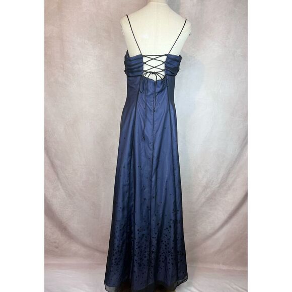 Vintage Celestial 90s Morgan & Co Formal Dress Blue Mesh Stars Whimsigoth Prom - Picture 7 of 11